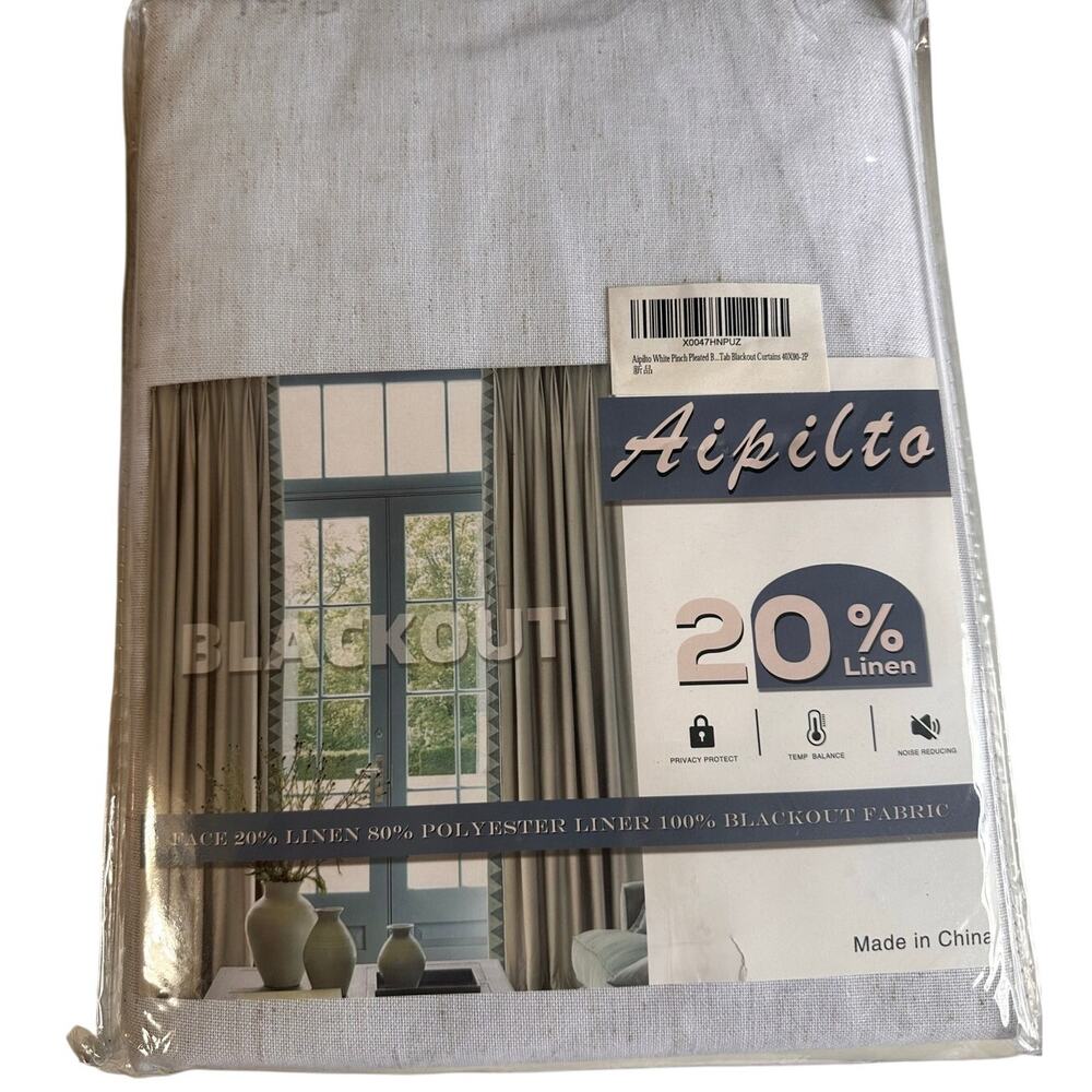 White pinch pleated blackout curtains 40x 90 2 panels